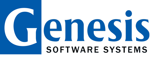 Genesis Software Systems logo in white and blue