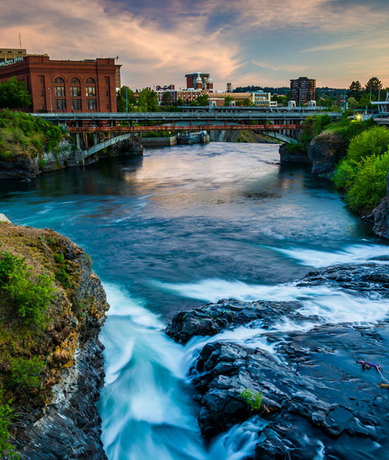 The city of Spokane overlooking Spokane Falls